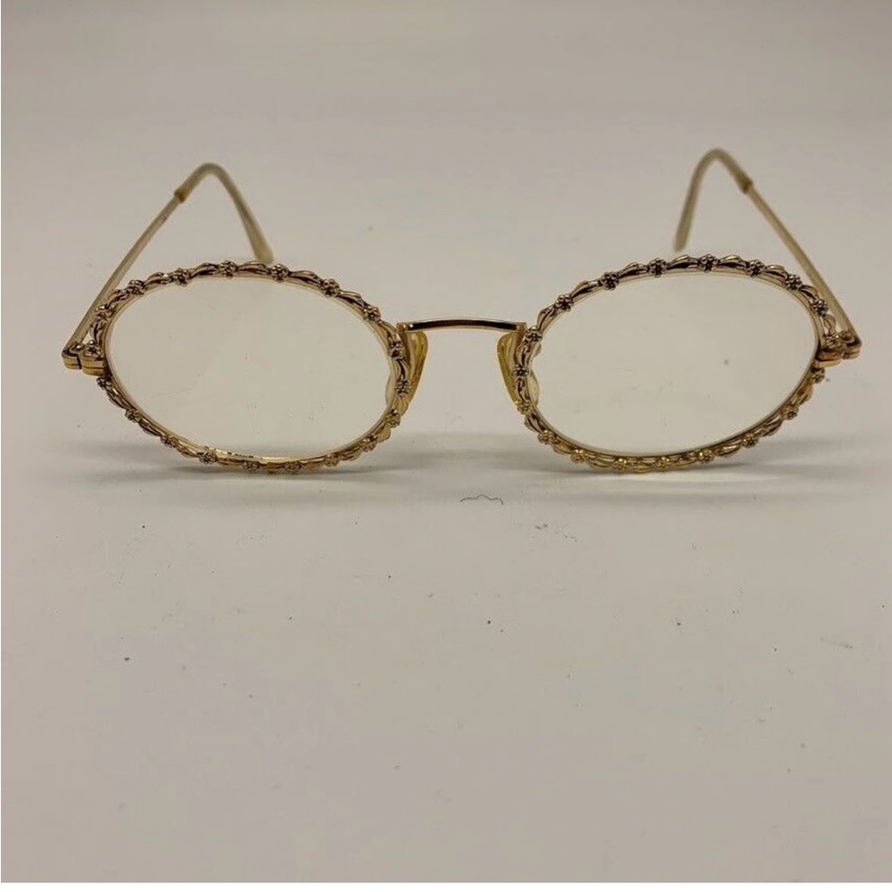 60’s Shuron Gold Oval Eyeglasses, Elegant Gold Oval Frame Glasses,gold pleated